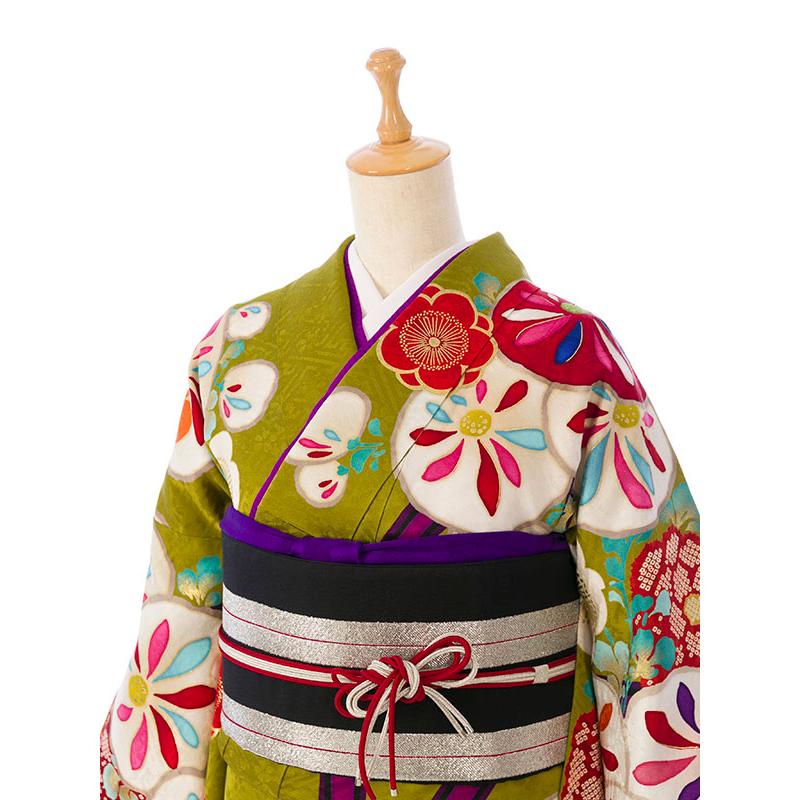 2〜12月】正絹振袖|着物レンタル|裄長|158〜168cm|振袖フルセット(緑系 