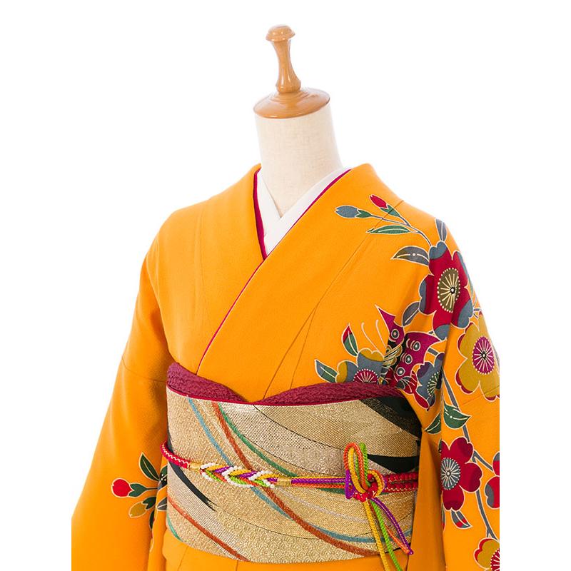 レンタル】正絹|紅型|148〜160cm|振袖フルセット(イエロー系)|小さい