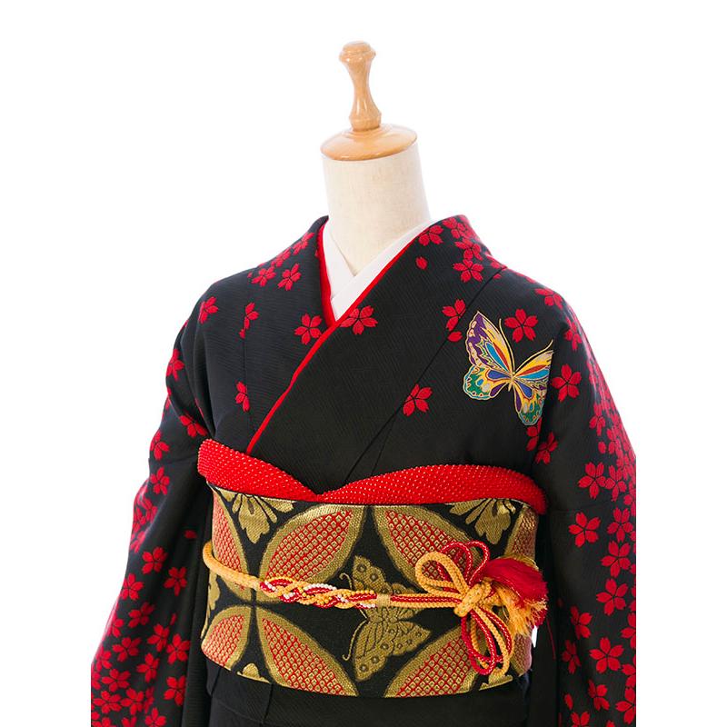 2〜12月】正絹振袖|着物レンタル|150〜160cm|7~9号|振袖フルセット(黒