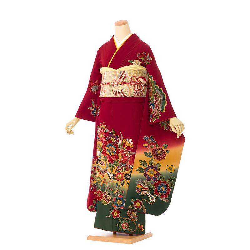 2〜12月】正絹振袖|着物レンタル|145〜155cm|振袖フルセット(赤系
