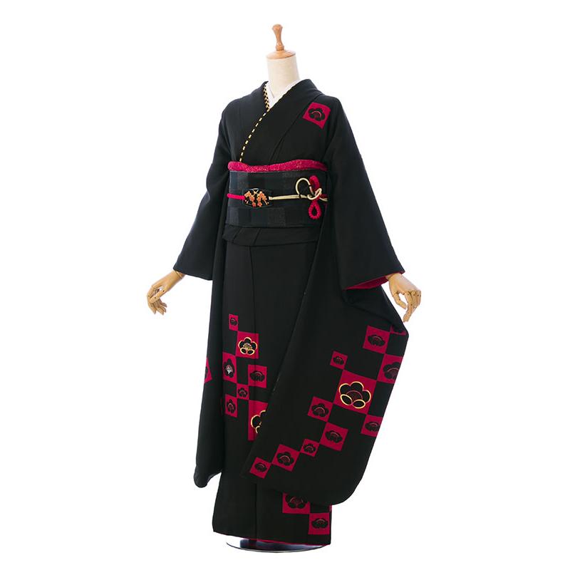 振袖　正絹　黒地　身丈165㎝ 2〜12月】正絹振袖|着物レンタル|153〜165cm|振袖フルセット(ブラック