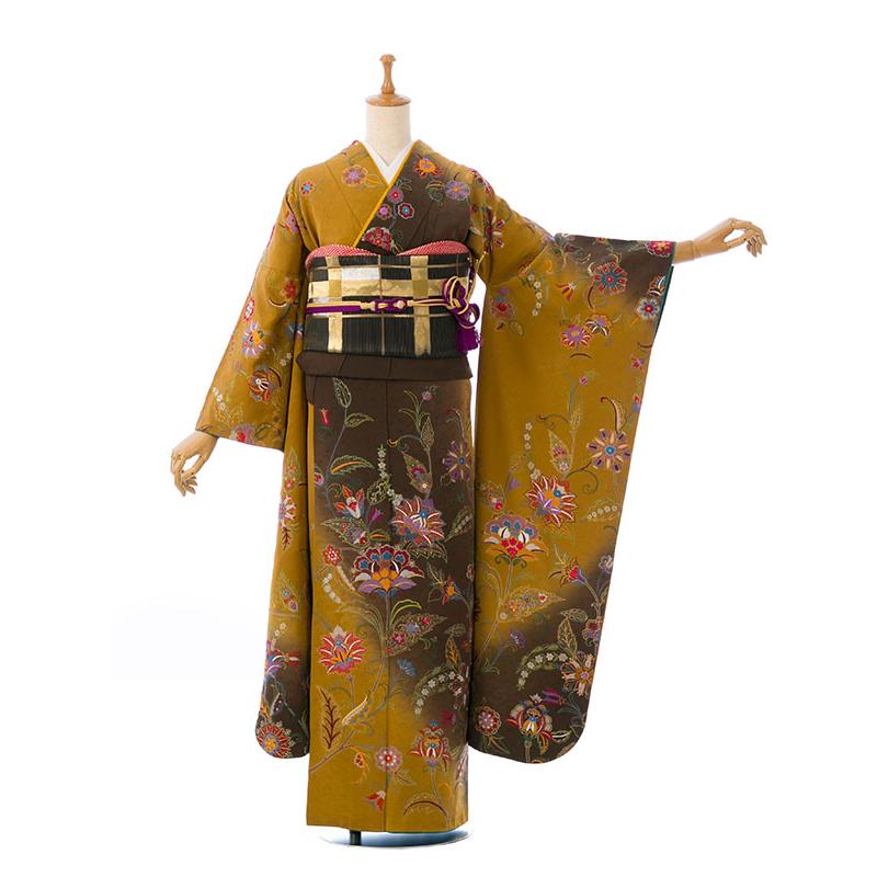 2〜12月】正絹振袖|着物レンタル|153〜165cm|振袖フルセット(からし系