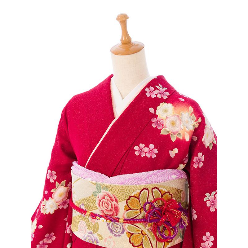 振袖セット 赤色 168cm着用 振袖 中古 販売 フルセット一式 正絹 赤 成人式 結婚式 卒業式 結納