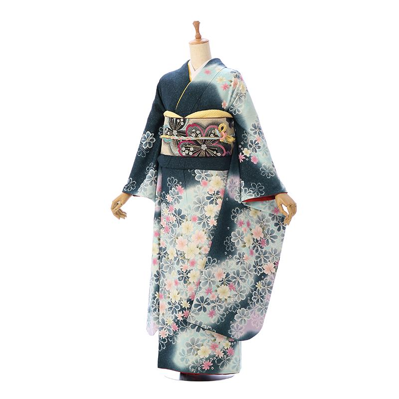 2〜12月】正絹|着物レンタル|裄長|158〜167cm|振袖フルセット(グリーン