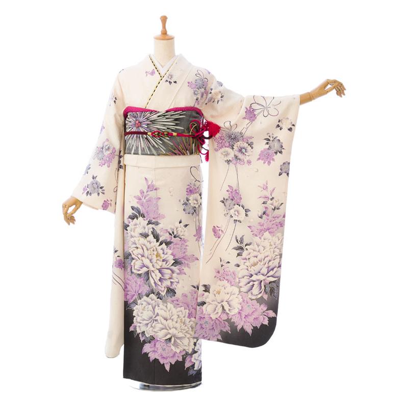 正絹|着物レンタル|160〜170cm|振袖フルセット(白系)|大きいサイズ