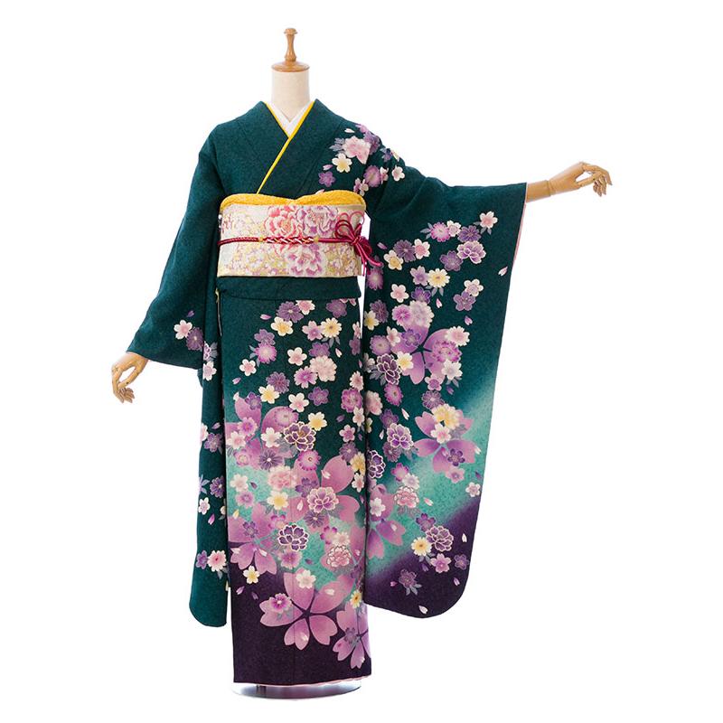 2〜12月】正絹振袖|着物レンタル|158〜170cm|振袖フルセット(グリーン