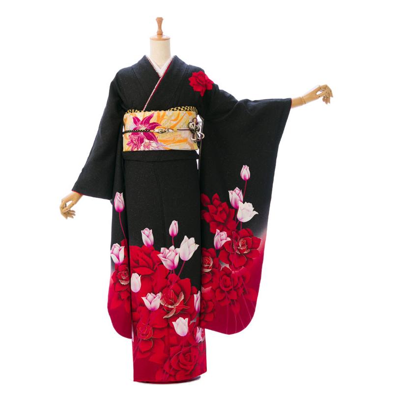 2〜12月】正絹振袖|着物レンタル|153〜163cm|振袖フルセット(ブラック 