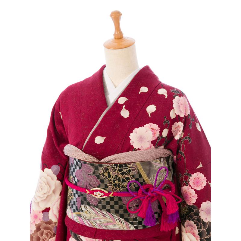 【最終値下げ】正絹 振袖 着物セット身丈162cm 裄67.4cm 2〜12月】正絹振袖|着物レンタル|155〜162cm|振袖フルセット(赤系