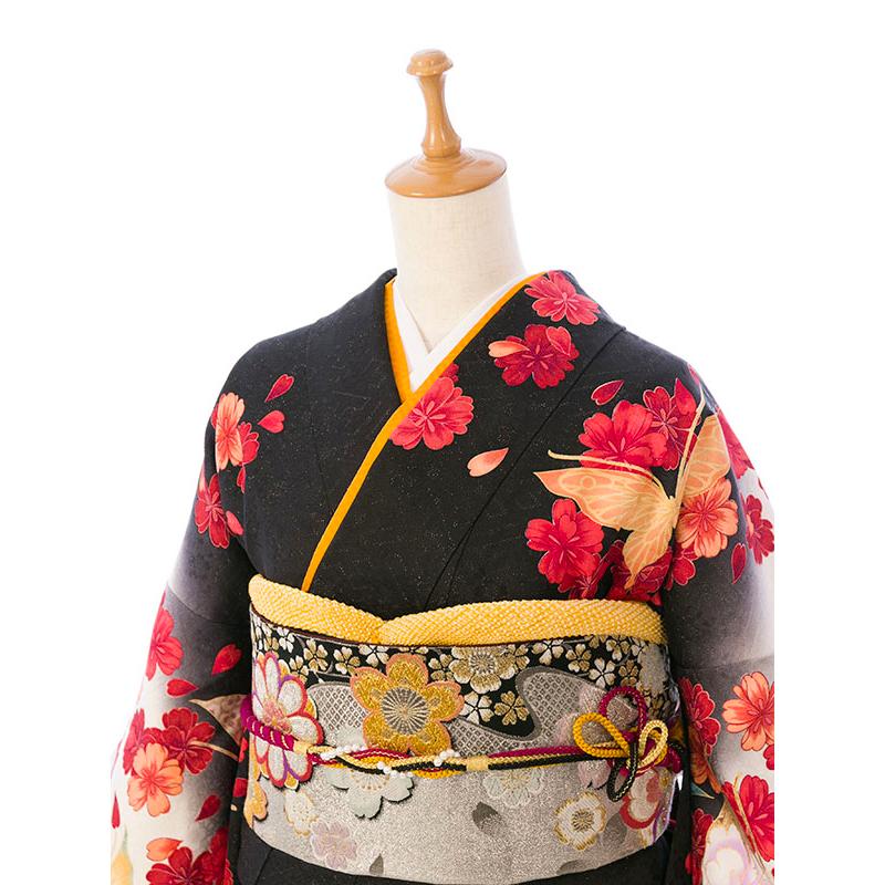 2〜12月】正絹振袖|着物レンタル|裄長|158〜165cm|振袖フルセット(黒系