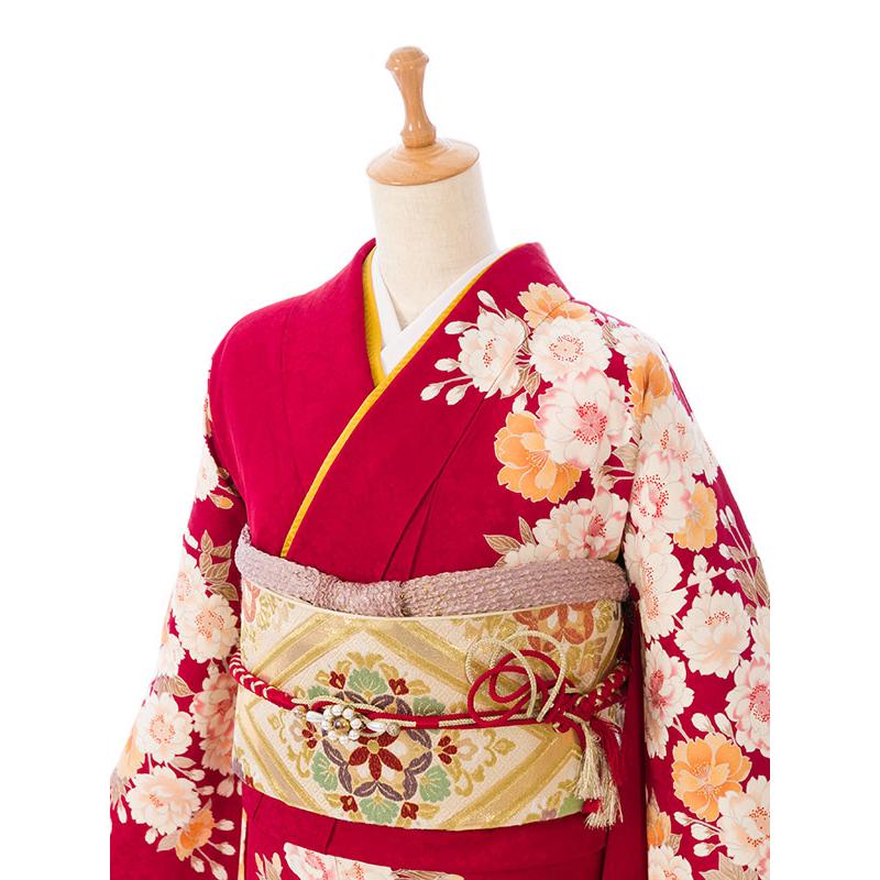 正絹振袖|着物レンタル|153〜165cm|振袖フルセット(赤系)|普通サイズ