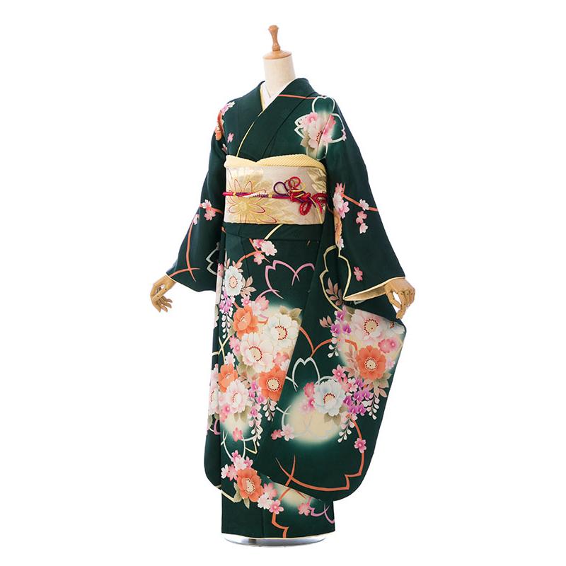 2〜12月】正絹|160〜172cm|トール|振袖フルセット(グリーン系)|大きい