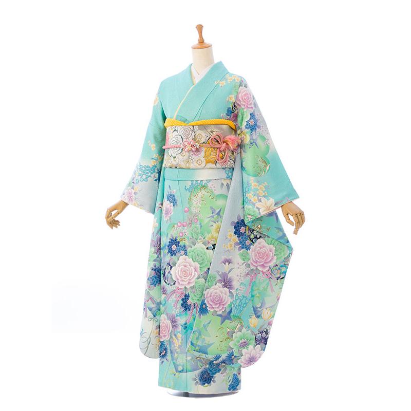 2〜12月】正絹振袖|着物レンタル|153〜165cm|振袖フルセット(ブルー系