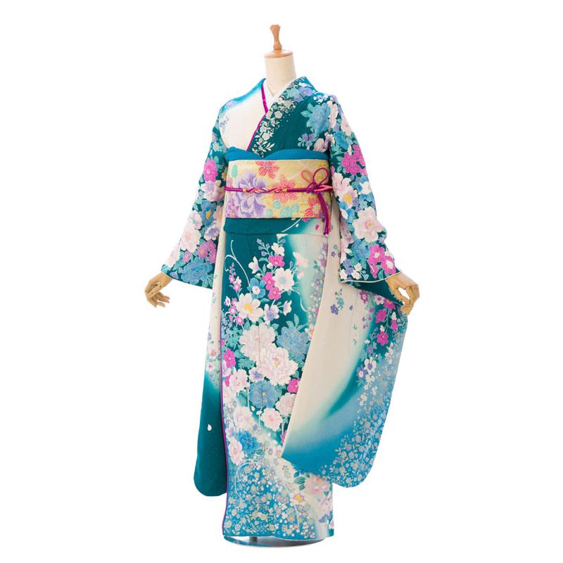 2〜12月】正絹振袖|着物レンタル|158〜168cm|振袖フルセット(グリーン