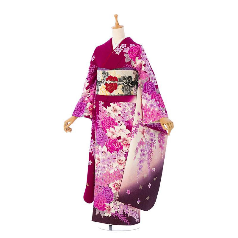 着用1回★振袖 5点フルセット 大きめサイズ 正絹 2〜12月】正絹振袖|着物レンタル|155〜165cm|振袖フルセット(紫系