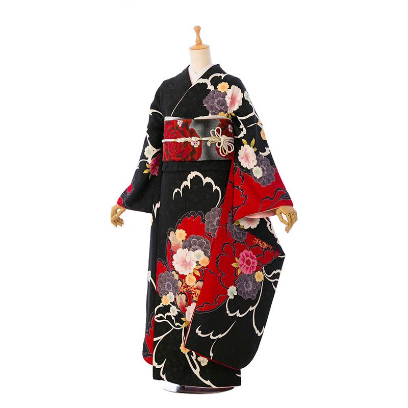2〜12月】正絹振袖|着物レンタル|163〜173cm|振袖フルセット(黒系 