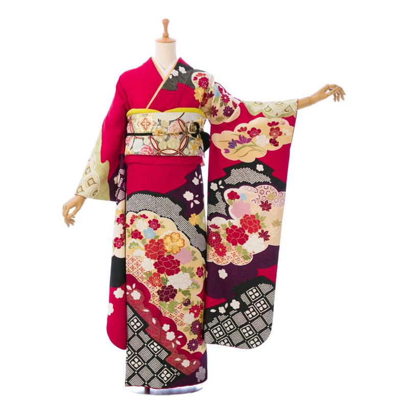 振袖　7点セット　身丈約153cm 2〜12月】正絹振袖|着物レンタル|153〜165cm|振袖フルセット(赤系