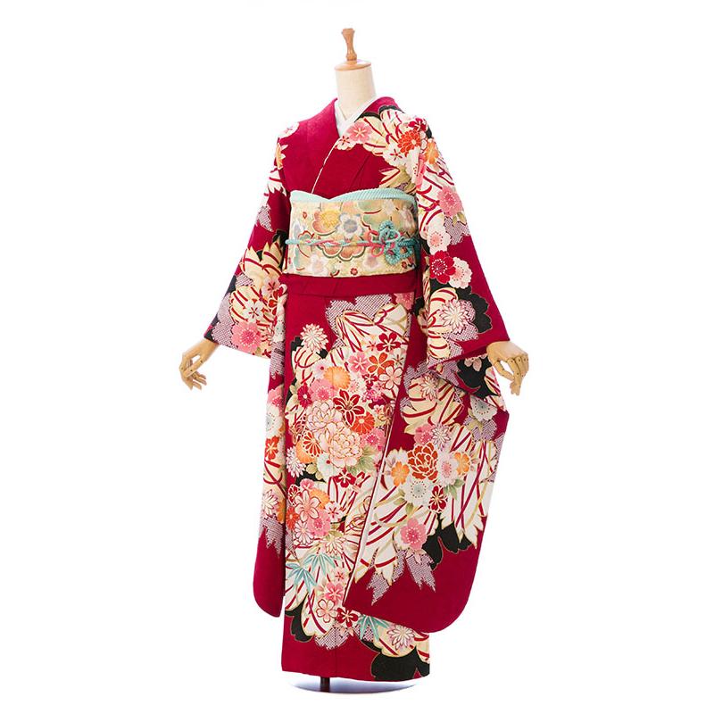 2〜12月】正絹振袖|着物レンタル|153〜165cm|振袖フルセット(赤系