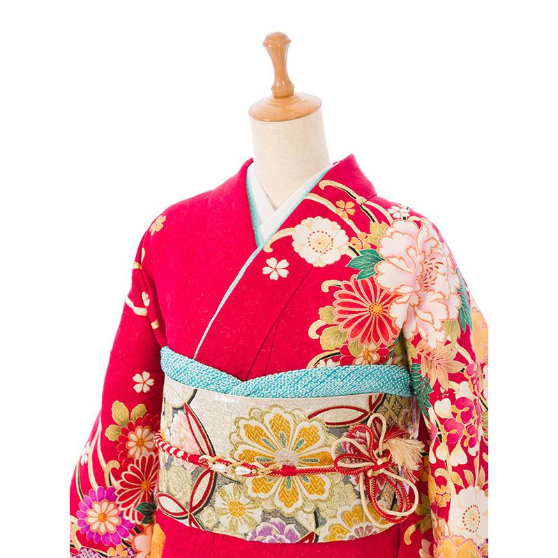 レンタル】正絹振袖|着物レンタル|153〜165cm|振袖フルセット(赤系