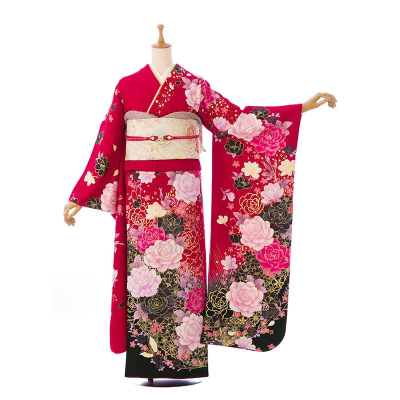 2〜12月】正絹振袖|着物レンタル|裄長|158〜170cm|振袖フルセット(赤系