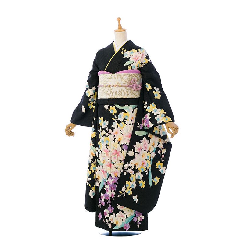 お振袖　黒　LLサイズ　正絹　美品 2〜12月】正絹振袖|着物レンタル|160〜170cm|15〜19号|振袖フルセット