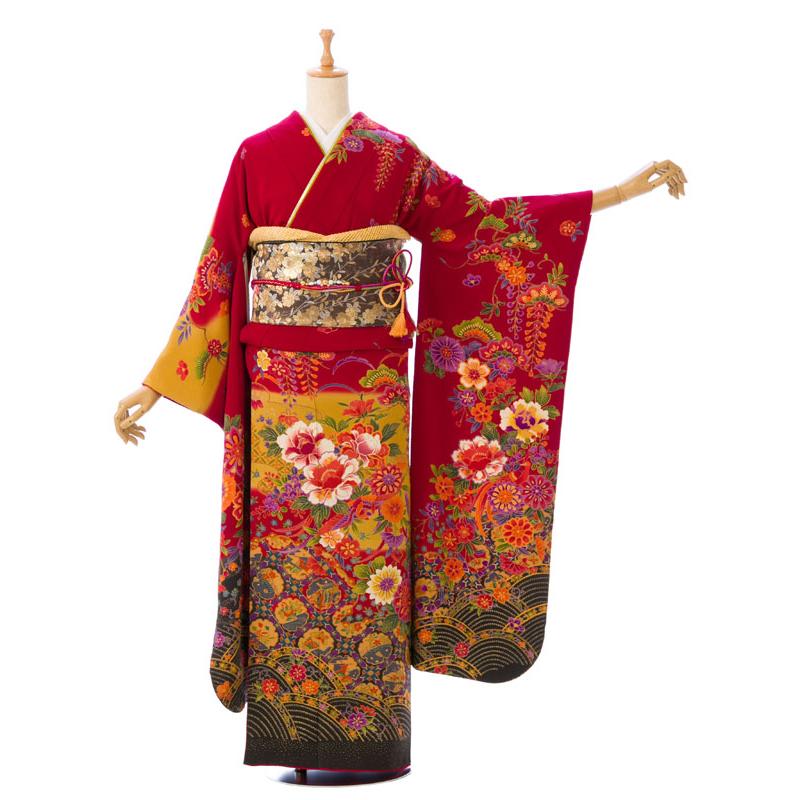 ≪即着用可能≫ 振袖 フルセット 155cm~165cmの方用【953】 2〜12月】正絹振袖|着物レンタル|紅型|153〜165cm|振袖フルセット(赤系