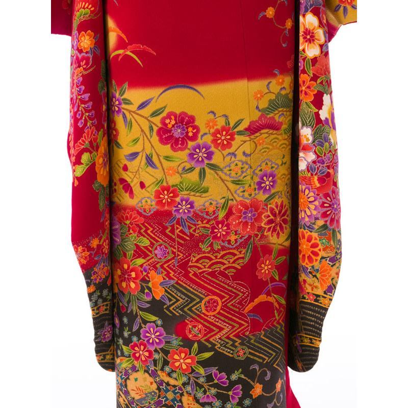 2〜12月】正絹振袖|着物レンタル|紅型|153〜165cm|振袖フルセット(赤系