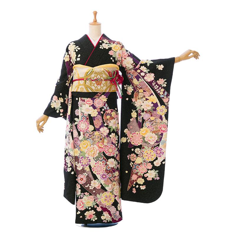 2〜12月】正絹振袖|着物レンタル|160〜170cm|振袖フルセット(黒系