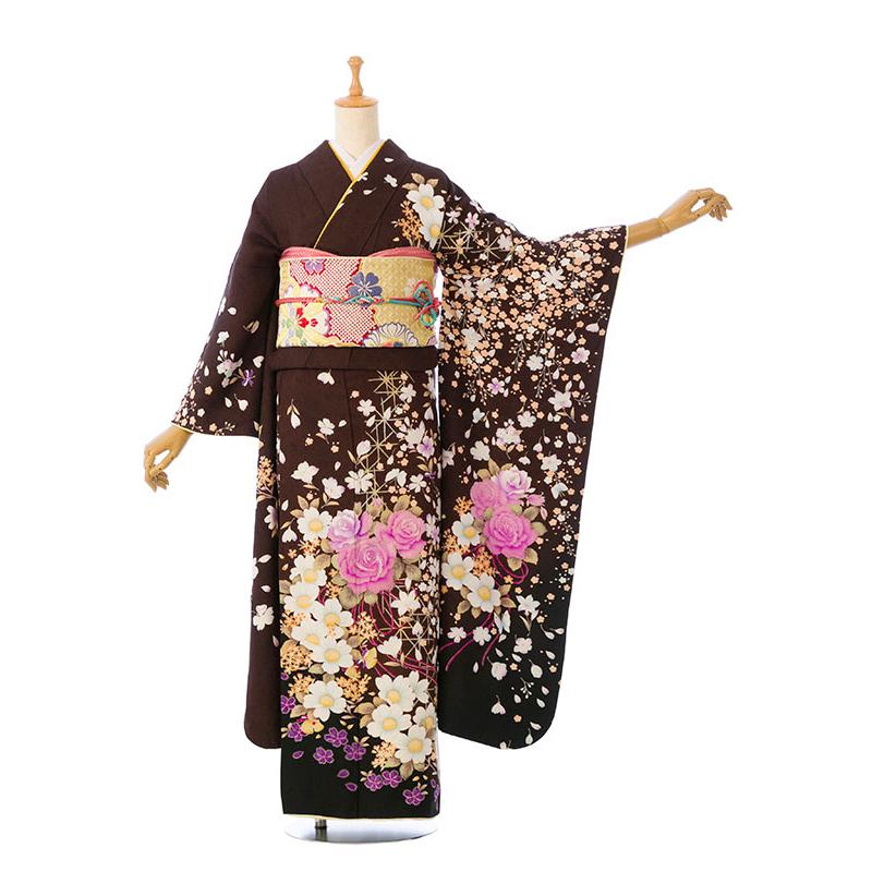 2〜12月】正絹振袖|着物レンタル|153〜165cm|振袖フルセット(茶系