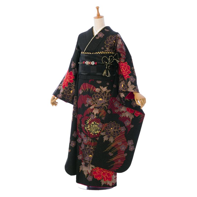 2〜12月】正絹振袖|着物レンタル|160〜170cm|振袖フルセット(黒系