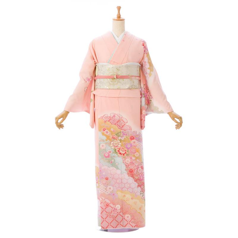 2L689 訪問着・付下げレンタル ピンク色地 吉祥文様 送料無料 着物