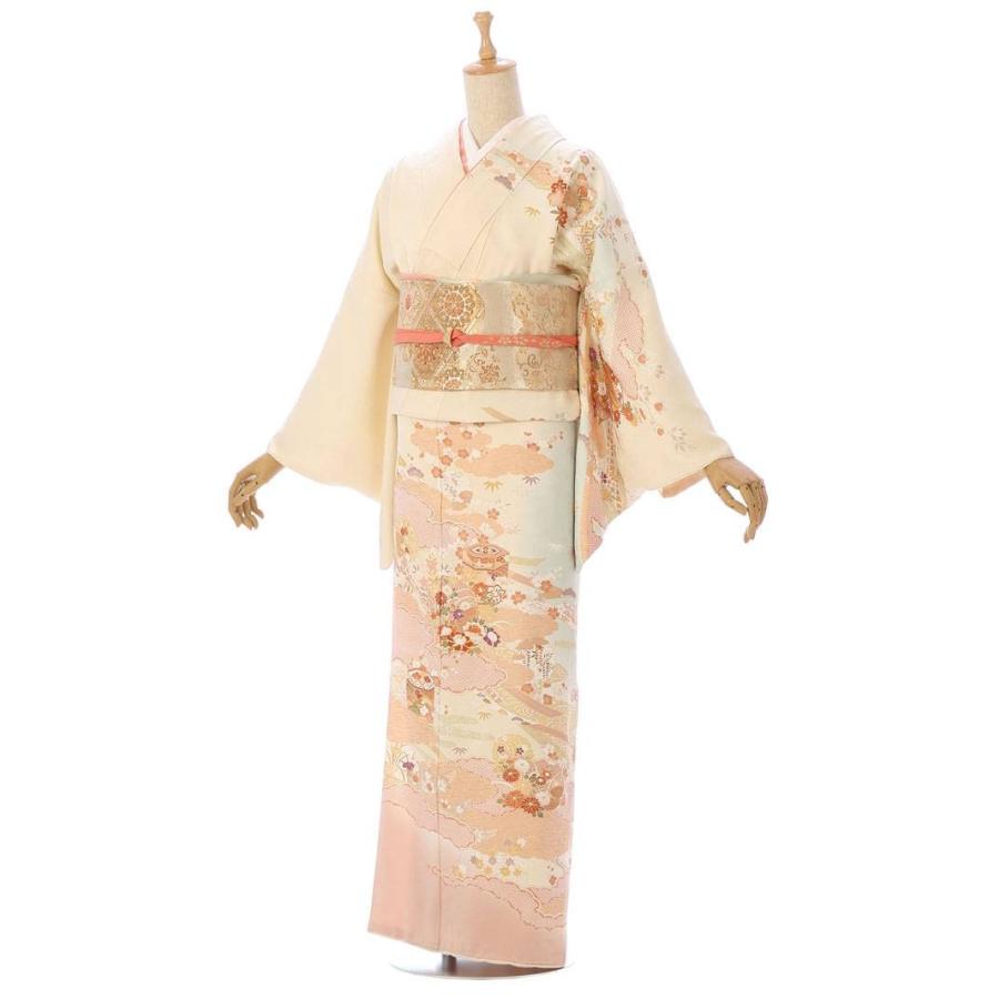 2L746 訪問着レンタル 正絹 ピンクベージュ地 上品な訪問着 結婚式 付