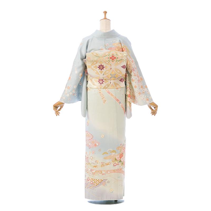 正絹訪問着|153〜165cm|レンタル着物|訪問着フルセット(ブルー系)|訪問