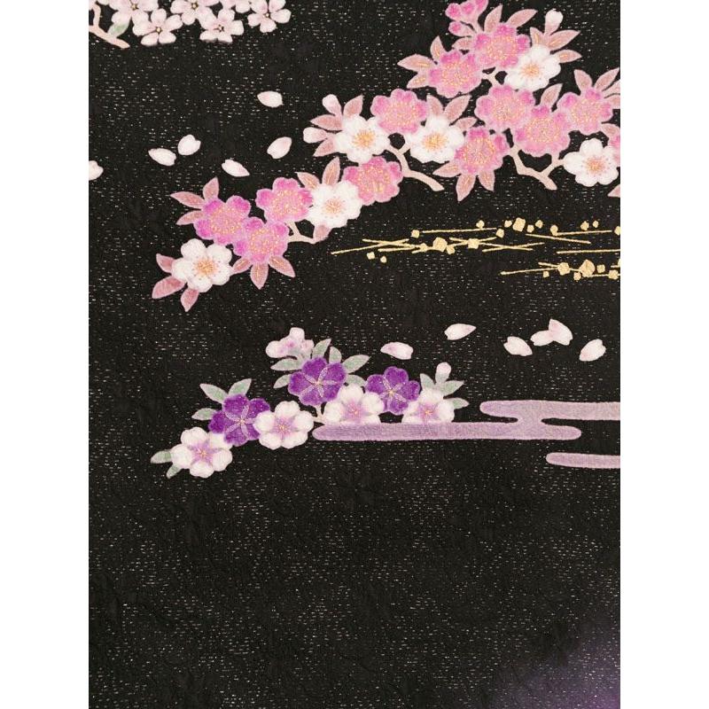 2L787 正絹|松竹梅に桜柄の訪問着フルセット(ブラック系)|訪問着・付
