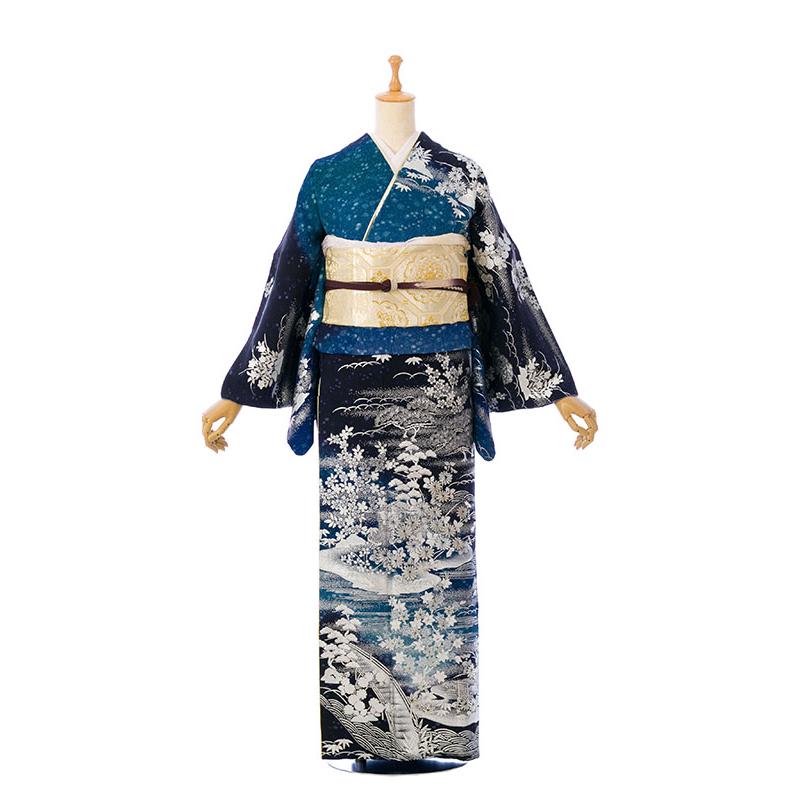 レンタル着物|訪問着|桂由美|正絹|153〜165cm|訪問着フルセット(黒系