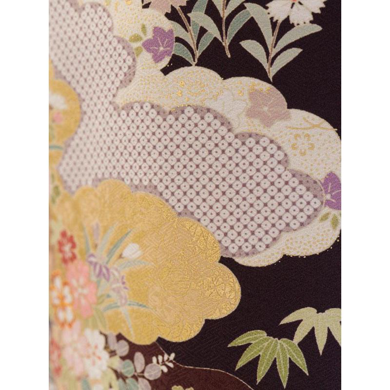 訪問着フルセット　着物　正絹　綸子　古典柄　四季草花　D1-2 訪問着フルセット着物正絹綸子古典柄四季草花D1-2テンダー大戦デニム