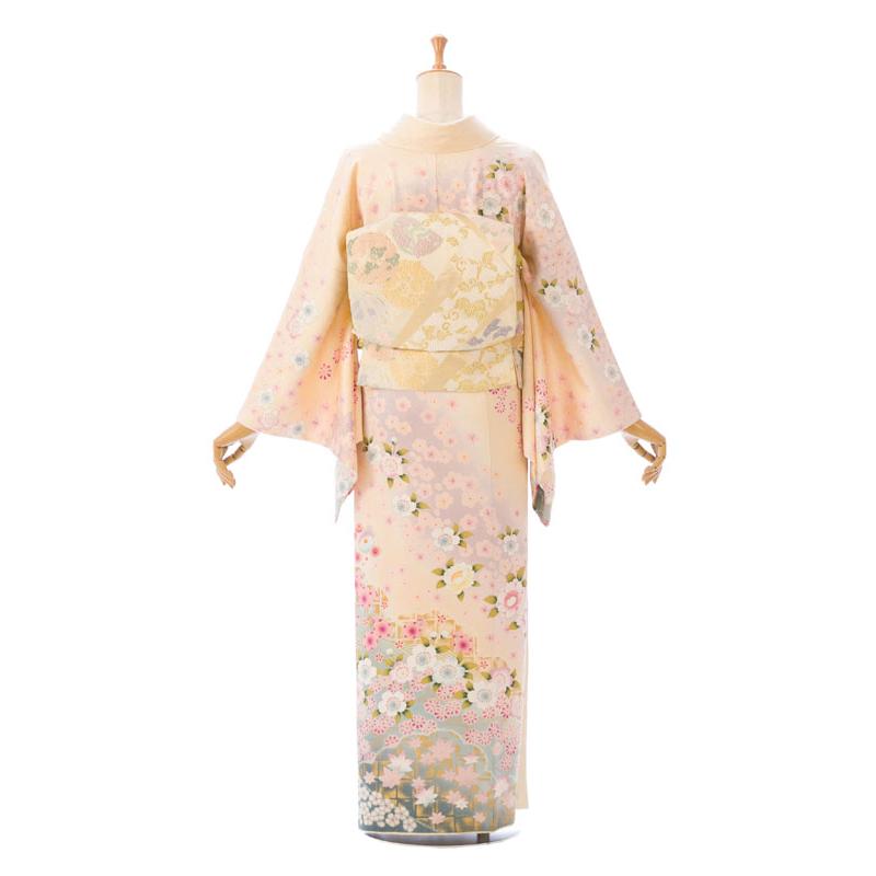 訪問着　フルセット　着物　桜　正絹　夜桜　花舞紫　爛漫　G6 レンタル】正絹|レンタル着物|155cm〜168cm|おしゃれ着物|桜柄の訪問着