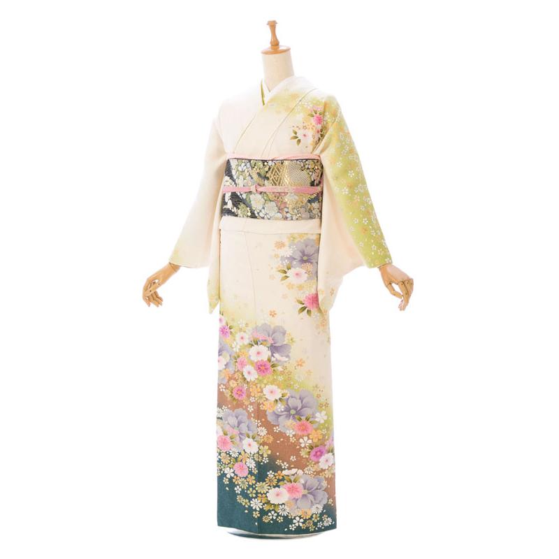 レンタル】正絹|レンタル着物|153〜163cm|小桜柄の訪問着フルセット