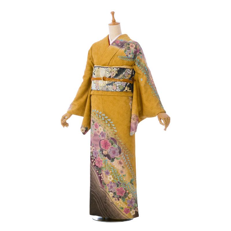 レンタル】正絹|レンタル着物|160〜167cm|訪問着フルセット(からし系