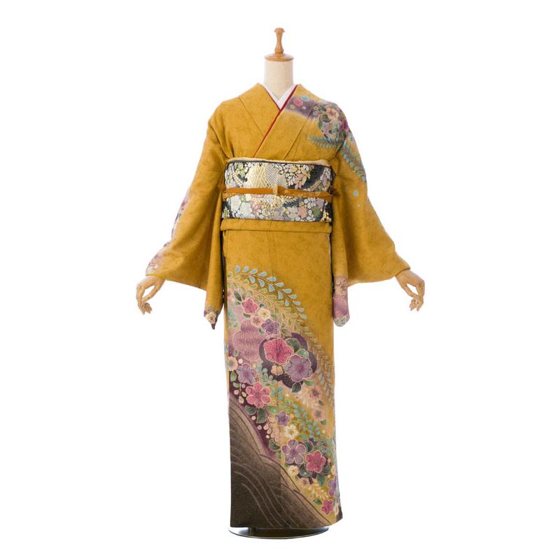 レンタル】正絹|レンタル着物|160〜167cm|訪問着フルセット(からし系