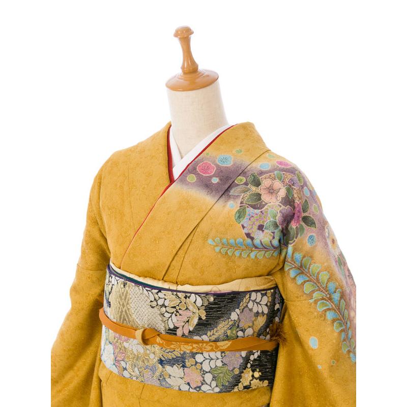 レンタル】正絹|レンタル着物|160〜167cm|訪問着フルセット(からし系