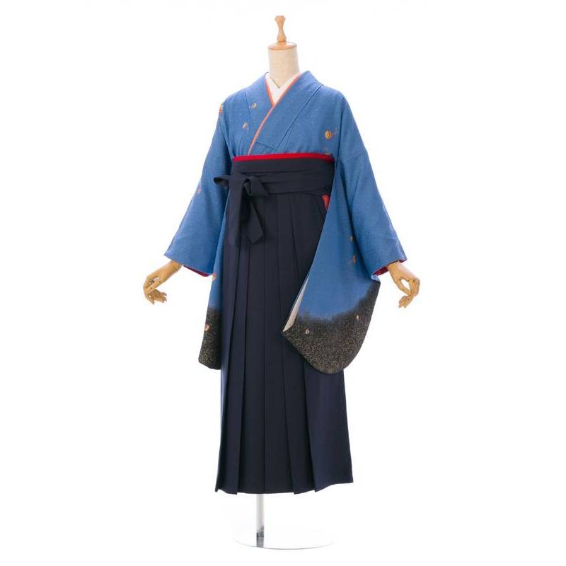 小学生 卒業 袴 Мサイズ ブルー×ネイビー 卒業袴 レンタル 153〜158cm 卒業式 袴 袴レンタル ブルー地 普通