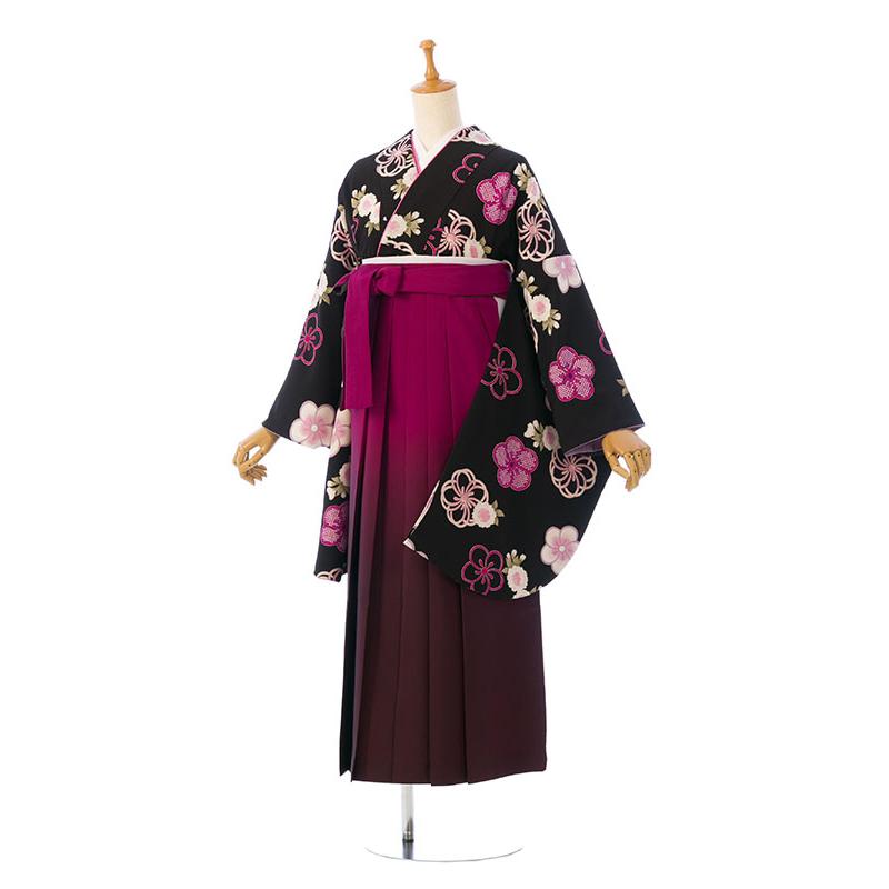 卒業式　袴セットW レンタル着物|卒業袴|153〜158cm|卒業式袴セットレンタル(黒系)|卒業袴