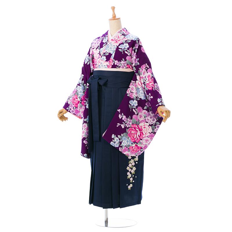 ワイドサイズ|17〜25号|桜薔薇柄の卒業式袴セット(紫系)|卒業袴(大きい