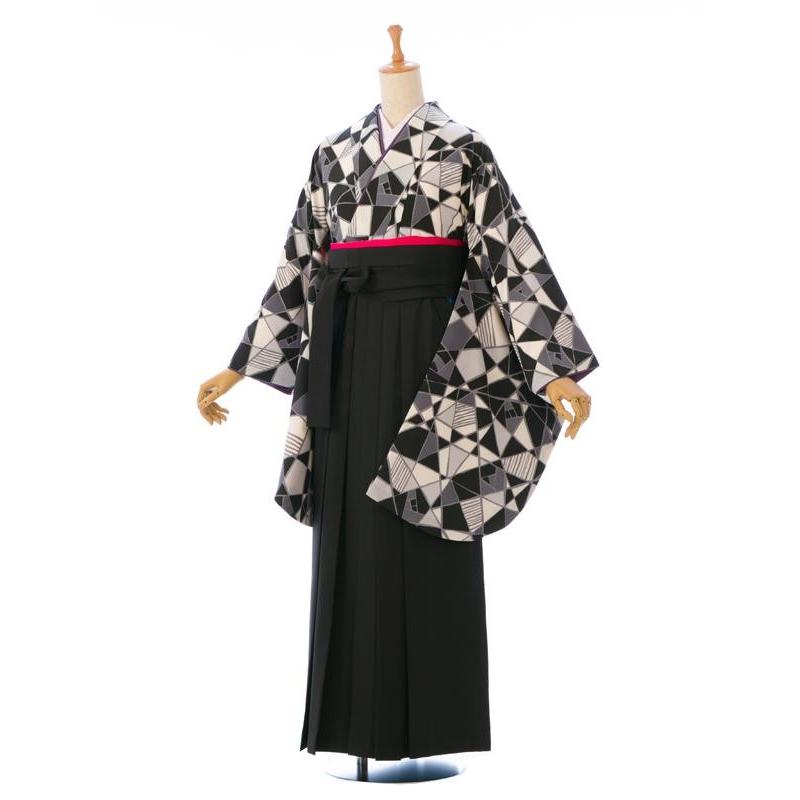 幾何学模様I|153〜158cm 卒業式袴セットレンタル(黒白系)(黒系)|卒業袴(普通サイズ) HAGC330（24）