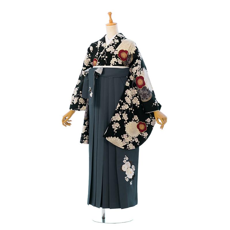 レンタル着物|卒業袴|九重|158〜163cm|卒業式袴セットレンタル(黒系 