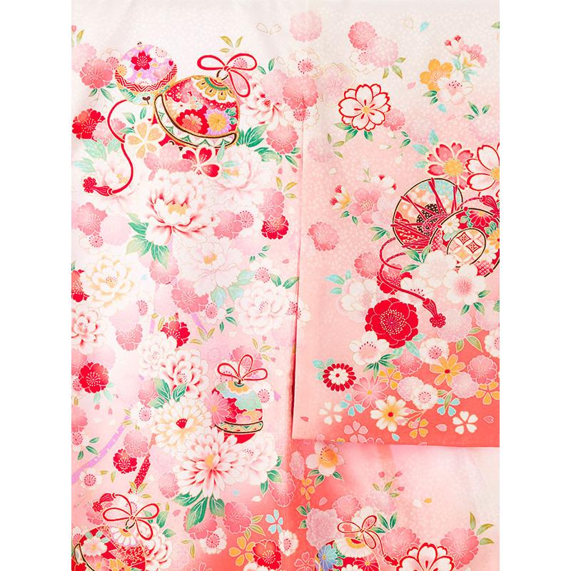 高級|正絹初着|白×サーモンピンク|牡丹桜柄の宮参り着物フルセット