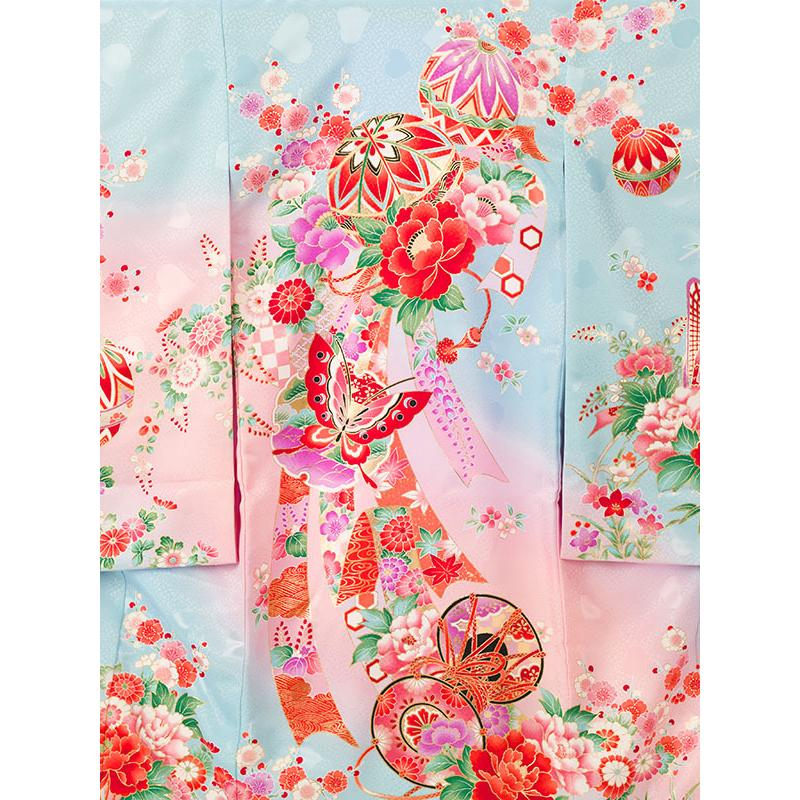 お宮参り 赤ちゃん着物|女児産着|水色/ピンクぼかし|宮参り着物フル