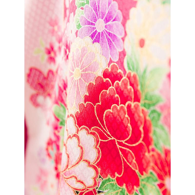 産着お宮参り着物 ピンク花柄 お宮参り 赤ちゃん着物|女児産着|ピンク地に花車|宮参り着物フルセット