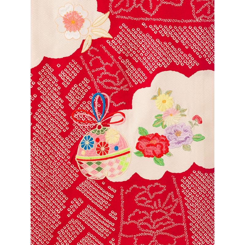 お宮参り|正絹|児女児産着|総絞り|宮参り着物フルセット(赤系) HAMA048