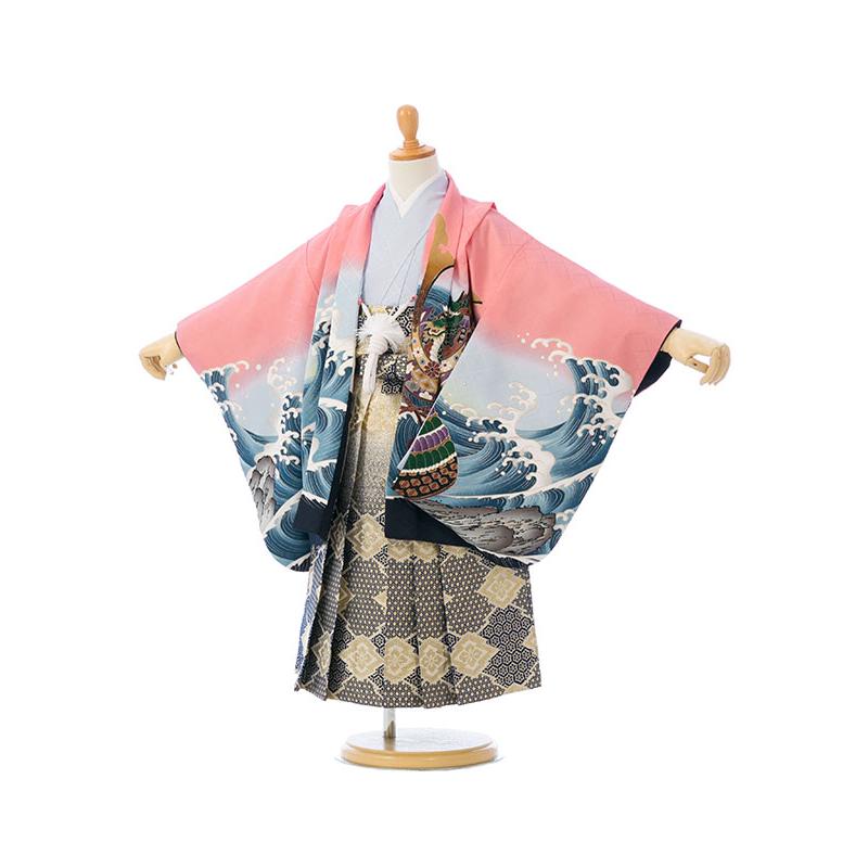 七五三 着物 3歳 753 3歳｜飛翔鷹 羽織：ピンク地 着物：水色地 袴